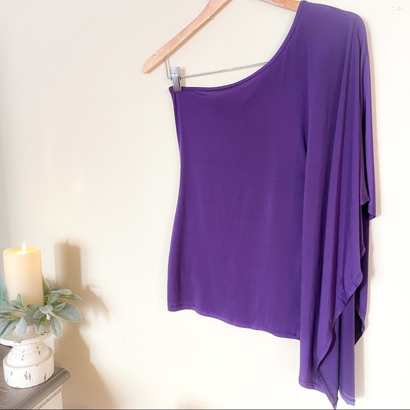 Drape Ruffle One Shoulder Purple Top - Picture 4 of 5